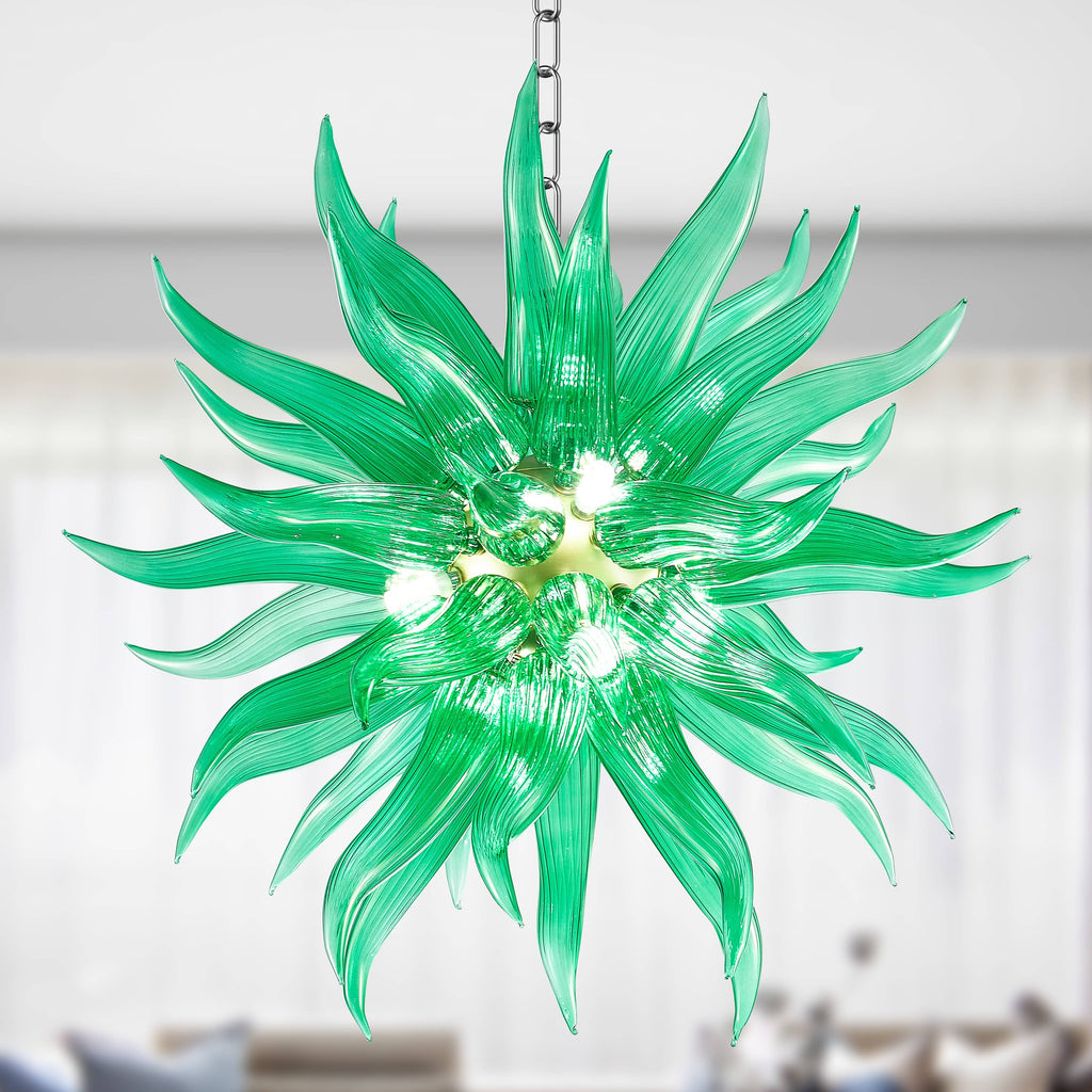 Chihuly Style Blown Glass Chandelier Emerald Green