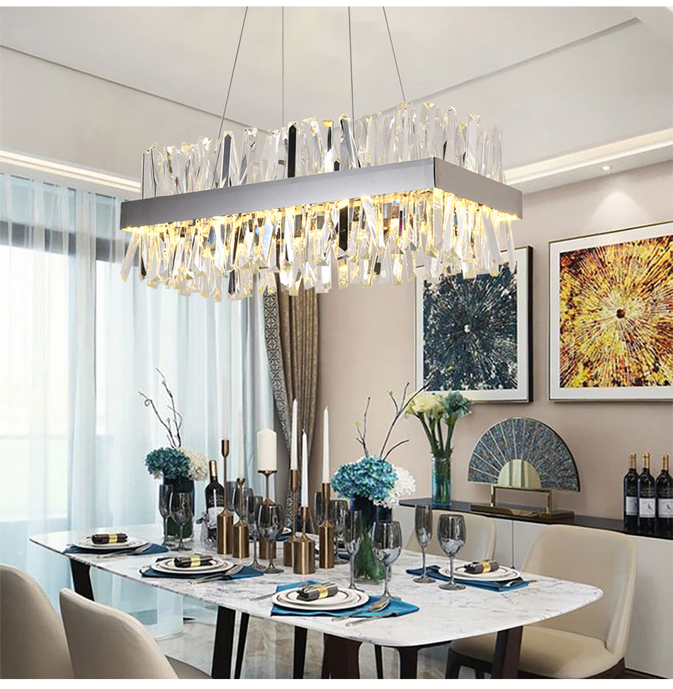 Modern Chandelier Clear Crystal Stainless Steel Suspension Light