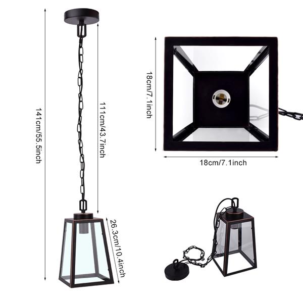 American Wrought Iron Glass Chandelier E26 Interface Black Painted Pendant Lamps