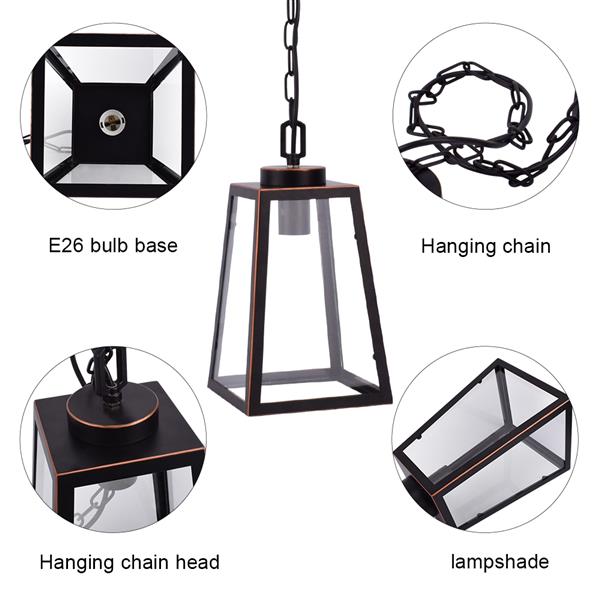 American Wrought Iron Glass Chandelier E26 Interface Black Painted Pendant Lamp