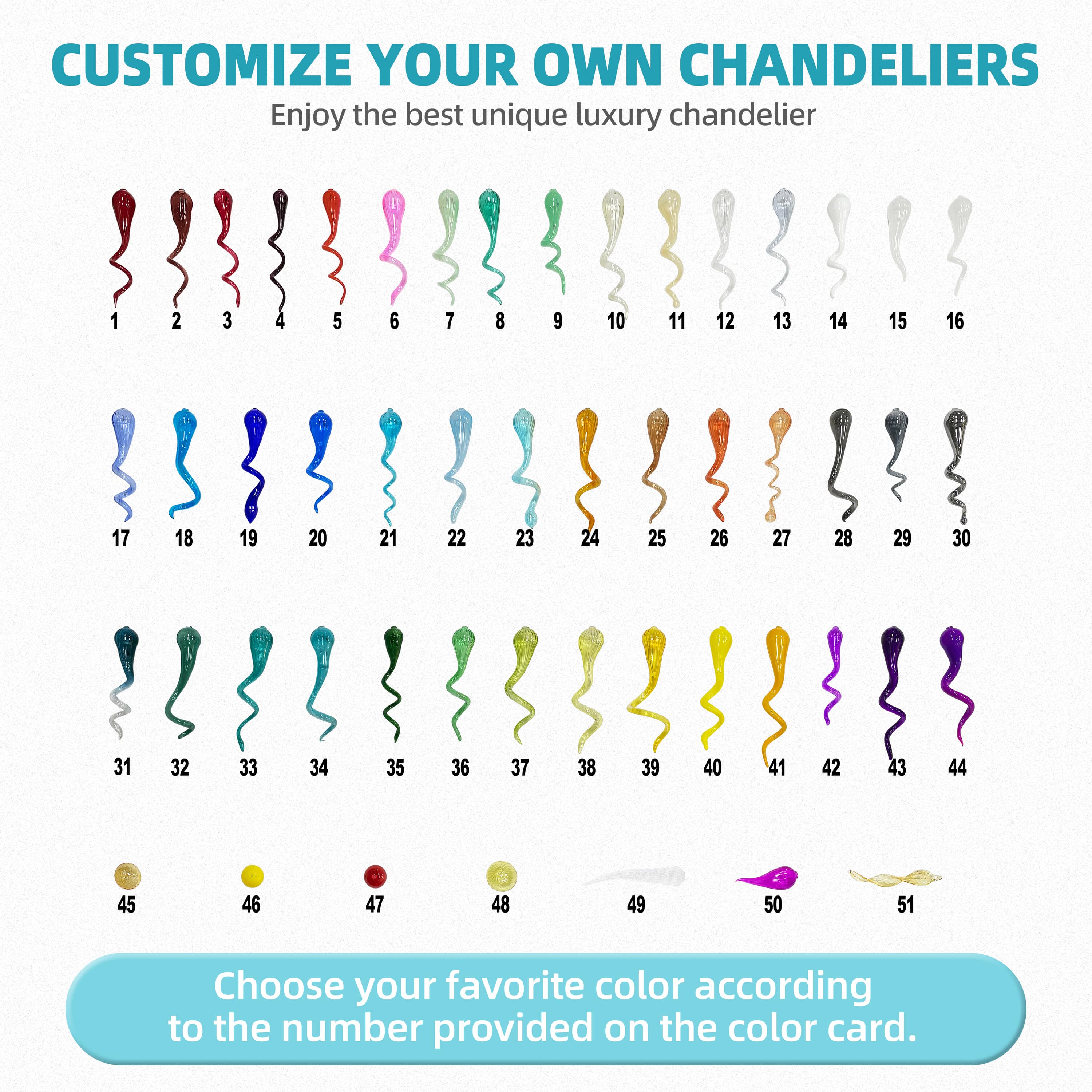 Chihuly style blown glass chandelier colors palettes for customization