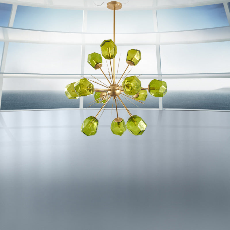 Modern Sputnik Gold Frame Clear Green Glass Chandelier