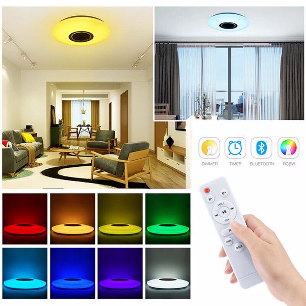 LED Ceiling Light Music RGB bluetooth Speaker Lamp Dimmable W/Smart Remote