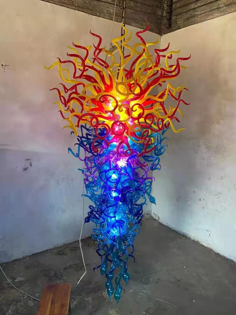 Giant Chihuly Blown Glass Chandelier Multi Colors Inverted Cone Shape