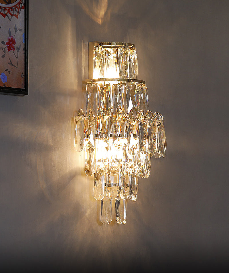 Chrome Iron Crystal Pendants Multi Layers Wall Light