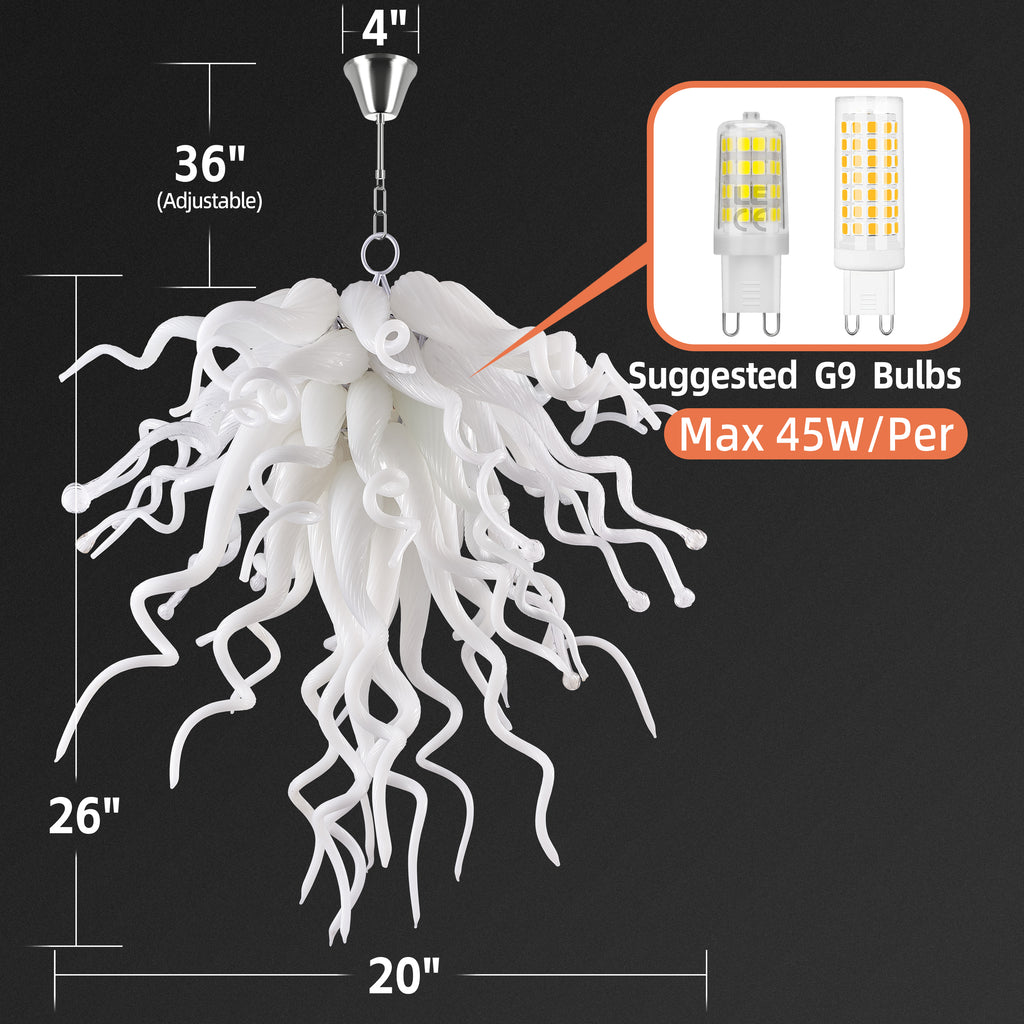 Chihuly Style Murano Glass Chandelier White Color