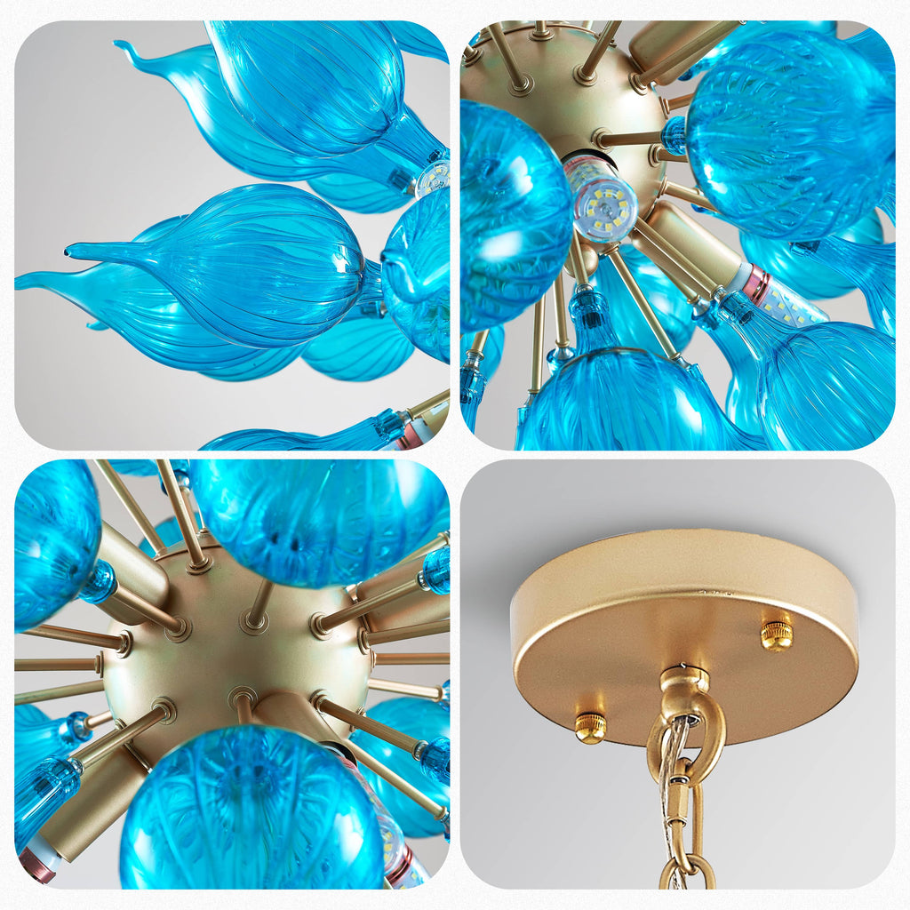 Sputnik Style Blown Glass Chandelier LED Blue Suspension Light