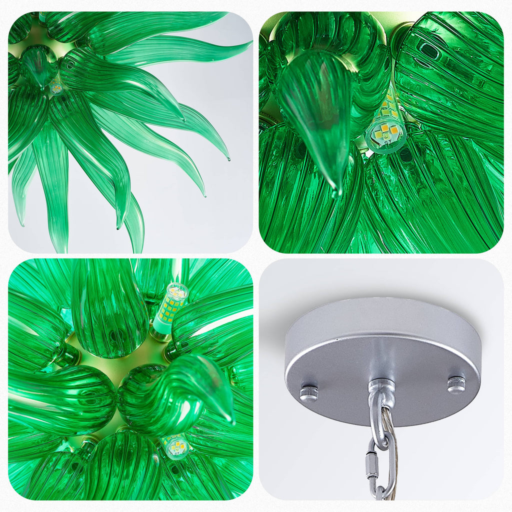 Chihuly Type Blown Glass Chandelier Emerald Green