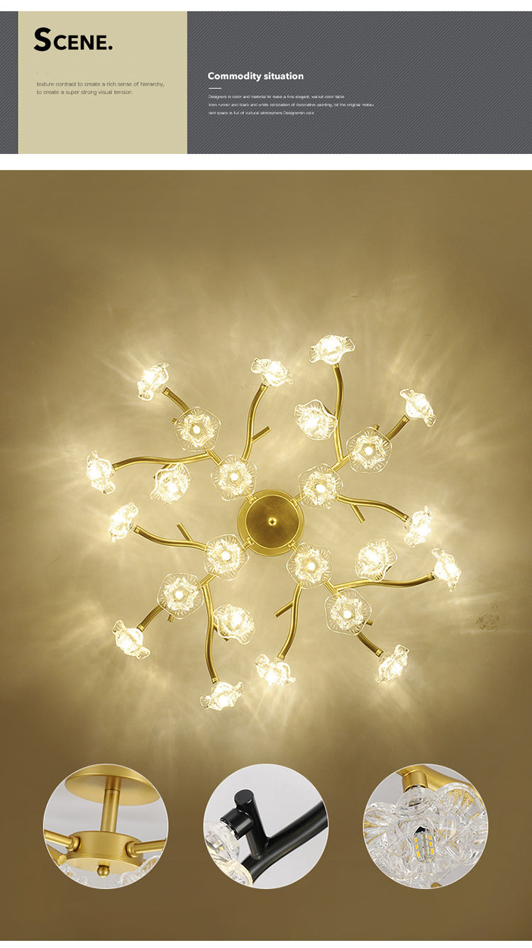 Modern Chandelier Crystal Flower Stems LED Ceiling Light