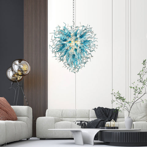 Blue Blown Glass Chandelier - Chihuly Style