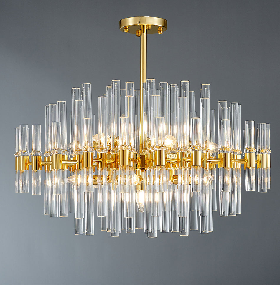 Modern Chandelier Semi-Flushed Crystal Pendants Straight Tube