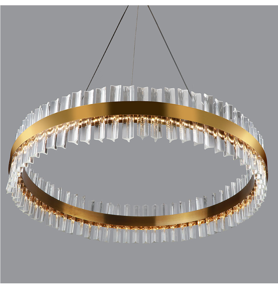 Modern Chandelier Stainless Steel Ring With Crystal Sticks LED Lights