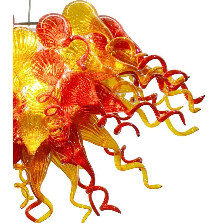 Sun Flare Blown Glass Chandelier Chihuly Style Red And Orange