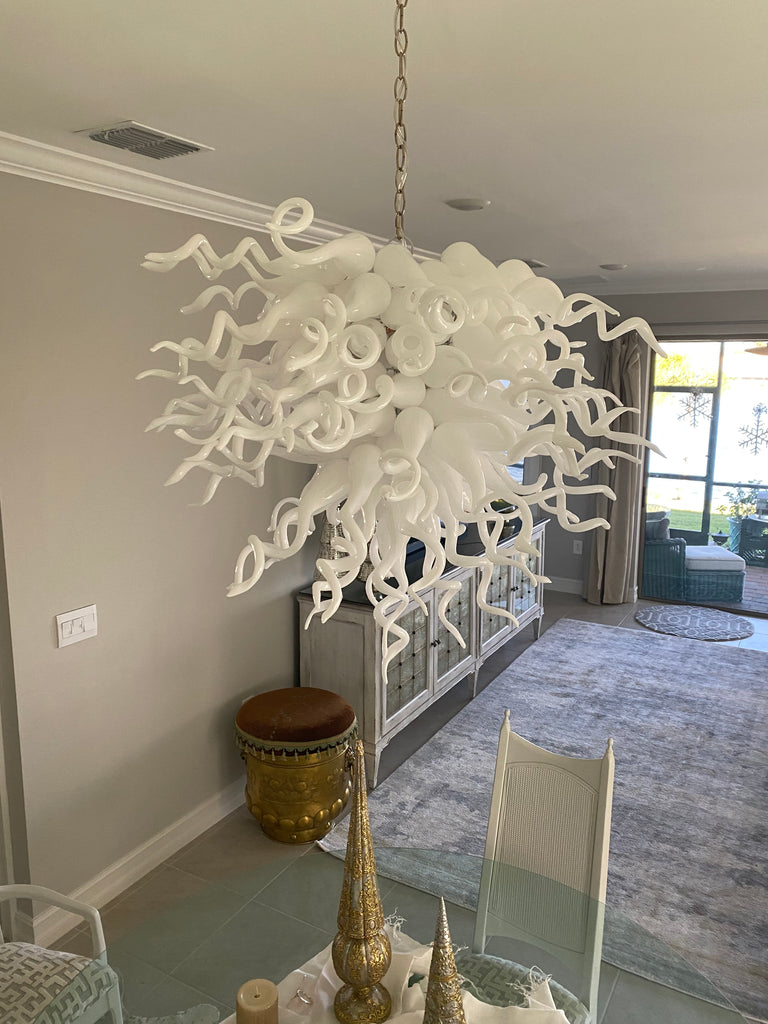 Chihuly Type Blown Glass Chandelier Milk White