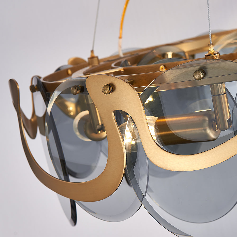 Modern Chandelier Matte Gold Frame Round Glass Plate Suspension Lightings