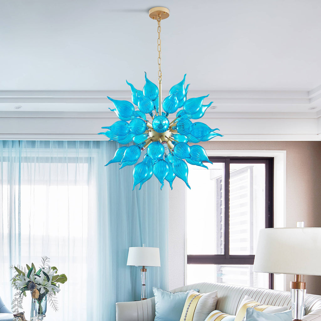 Sputnik Style Blown Glass Chandelier LED Blue Home Decor