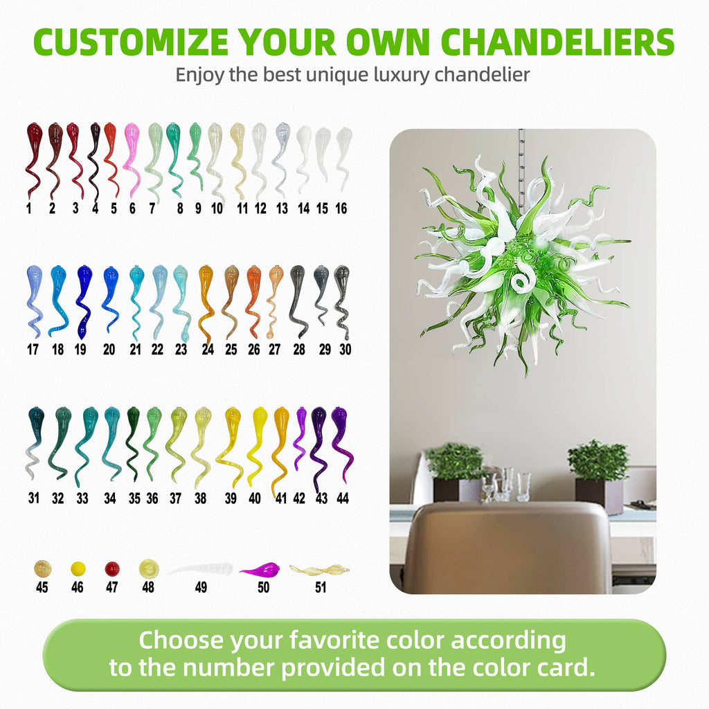 blown glass chandelier custom color palette