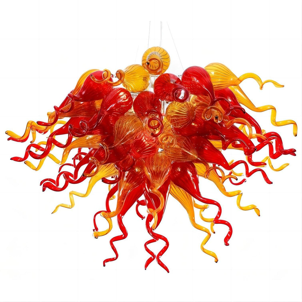 Sun Flare Blown Glass Chandelier Chihuly Style Red And Orange
