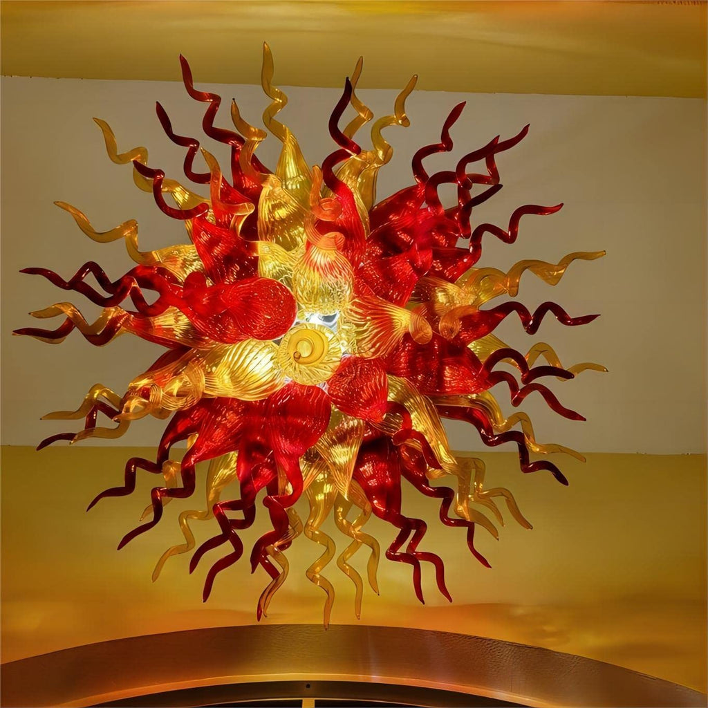 Sun Flare Blown Glass Chandelier Chihuly Style Red And Orange