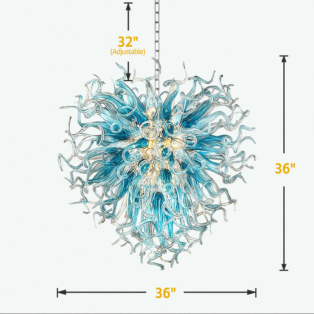 Chihuly Style Blown Glass Chandeliers Blue Color