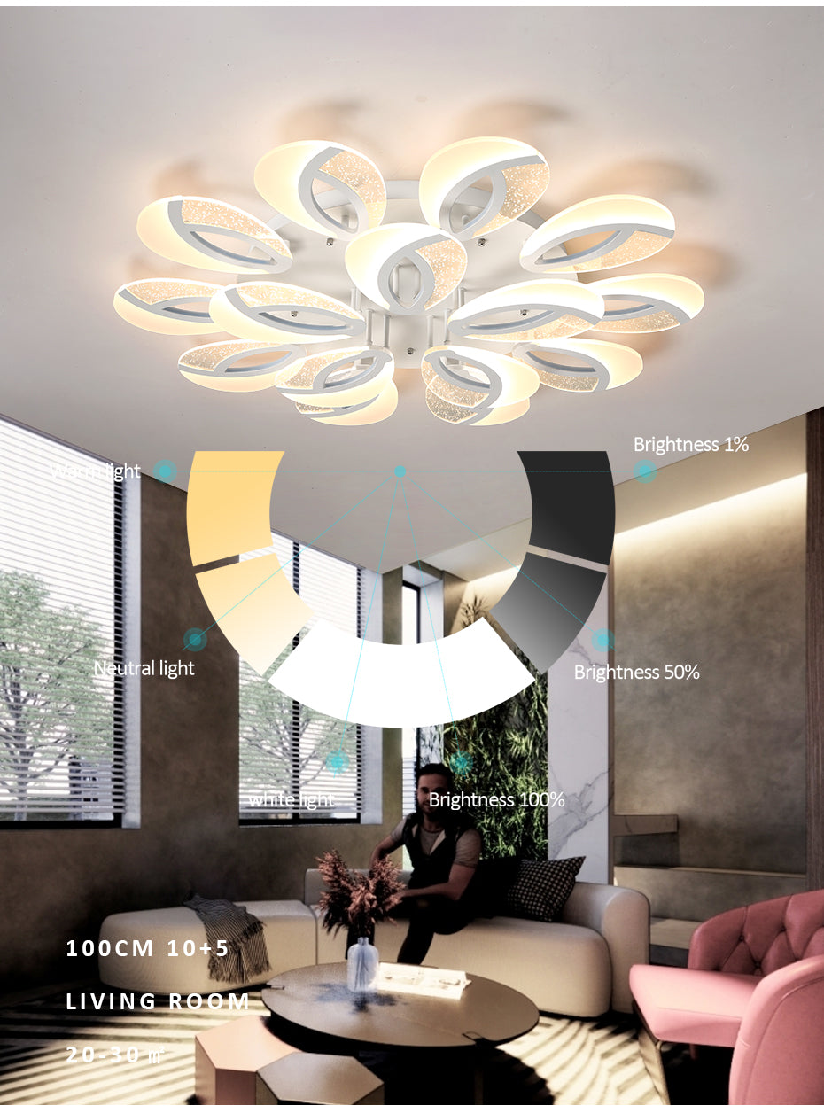 Modern Flush Mount Dimmable Remote Control Flower Floral Ceiling Lamps