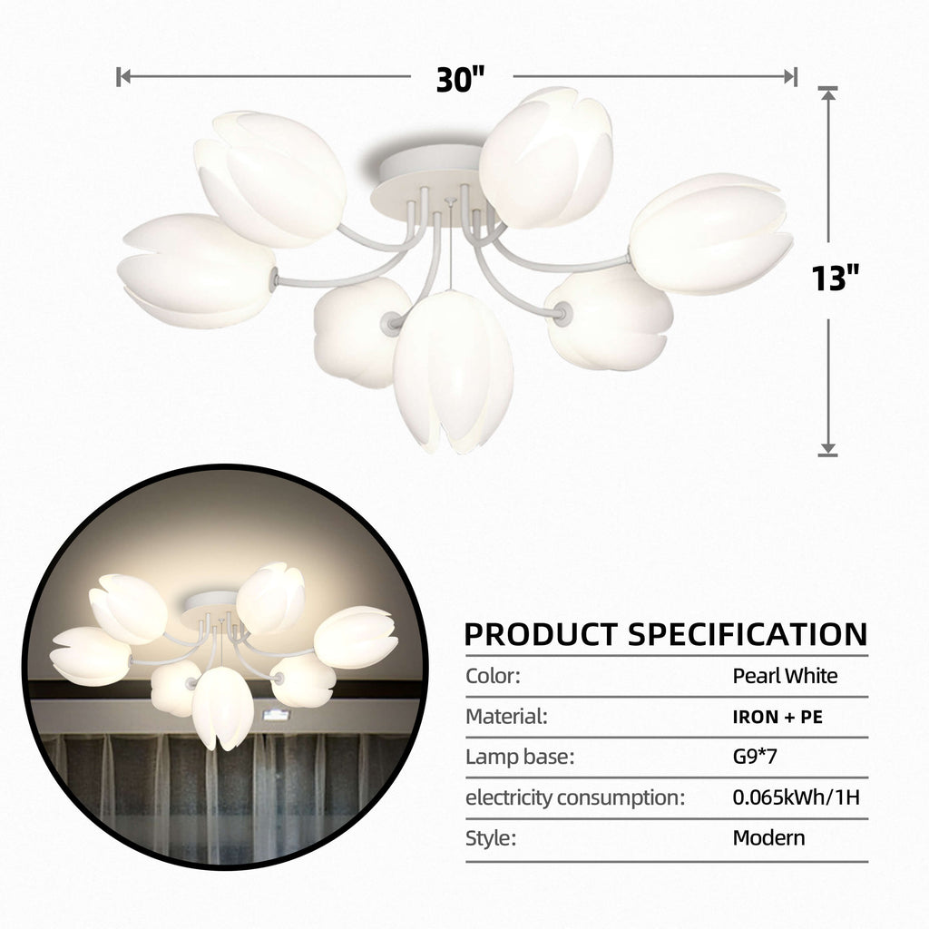 Modern Tulip 7 Lights Chandelier In White Color For Bedroom