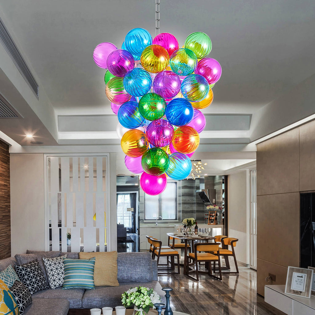 Colorful Bubbled Blown Glass Ball Chandelier For Kid's Room