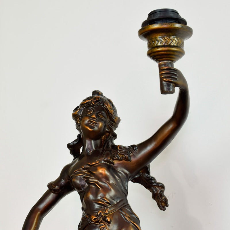 Antique Table Lamp Tiffany Art Statue Stained Glass