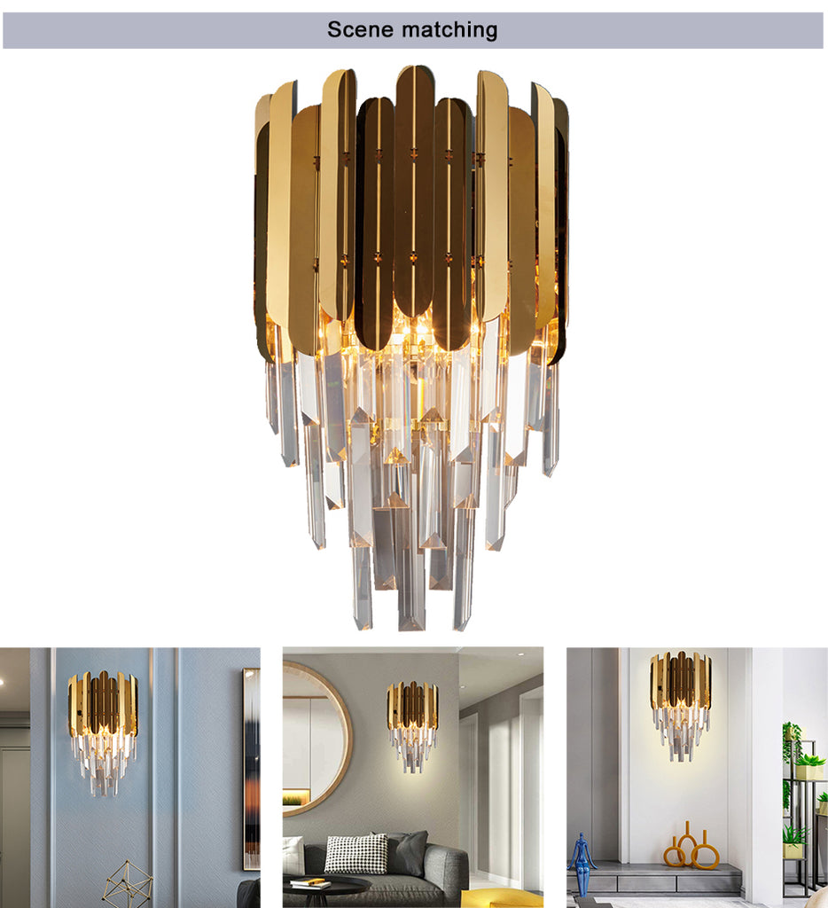 Modern Brass Steel Crystal Pendants Wall Sconces