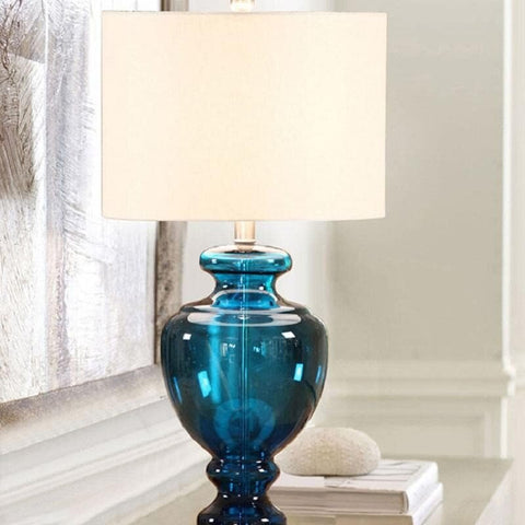 Table Lamps Blue Glass Pottery Barn Base Fabric Lampshade