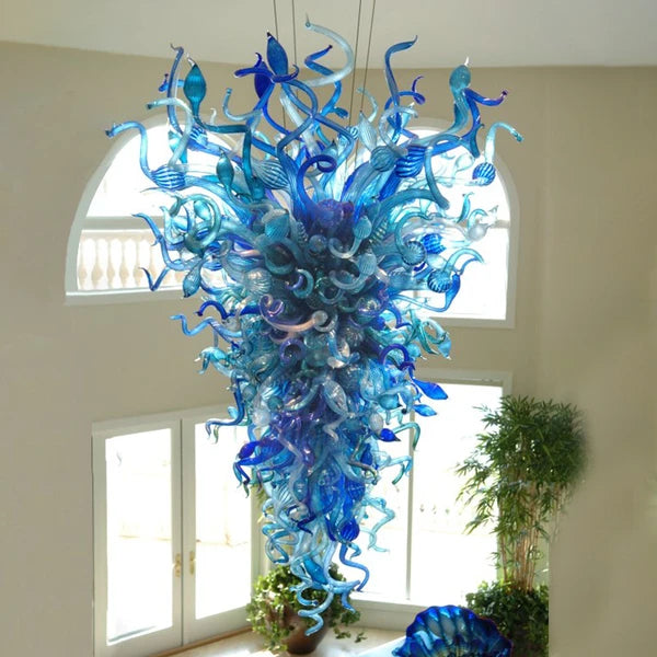 large hand blown glass chandelier Chihuly style.jpg