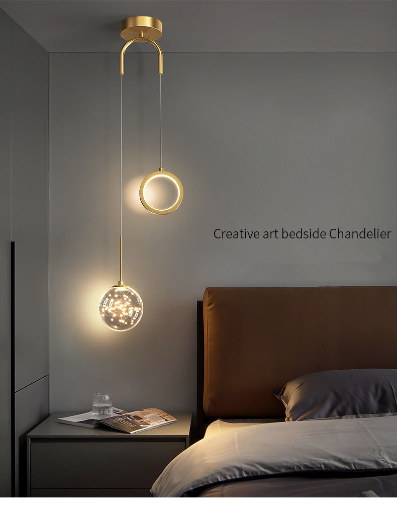 Creative Pendant Light Round Ring Starry Ball Art For Bedroom