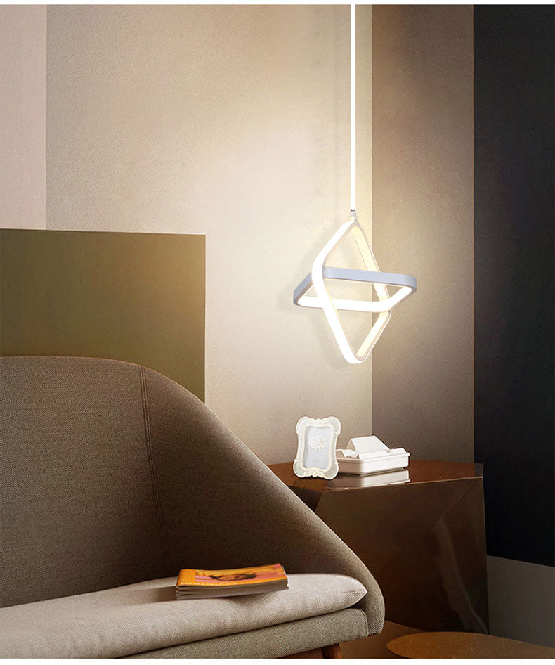 Modern Pendant Light Minimalist Black Or White Frame LED Hanging Lamp