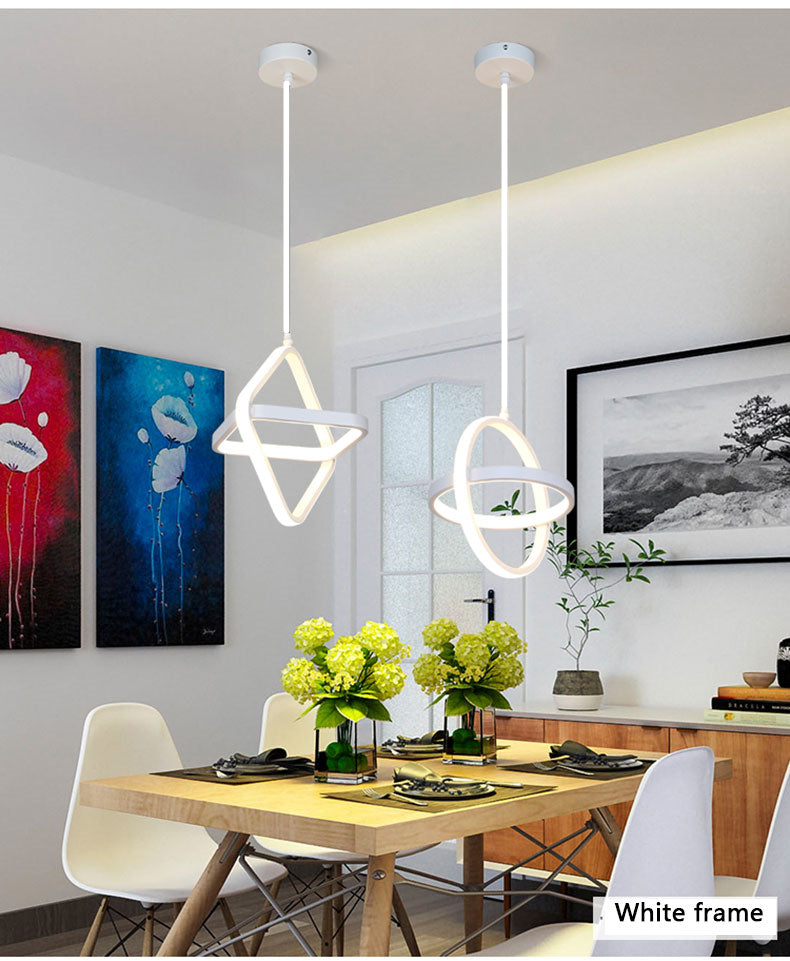 Modern Pendant Light Minimalist Black Or White Frame LED Home Decor