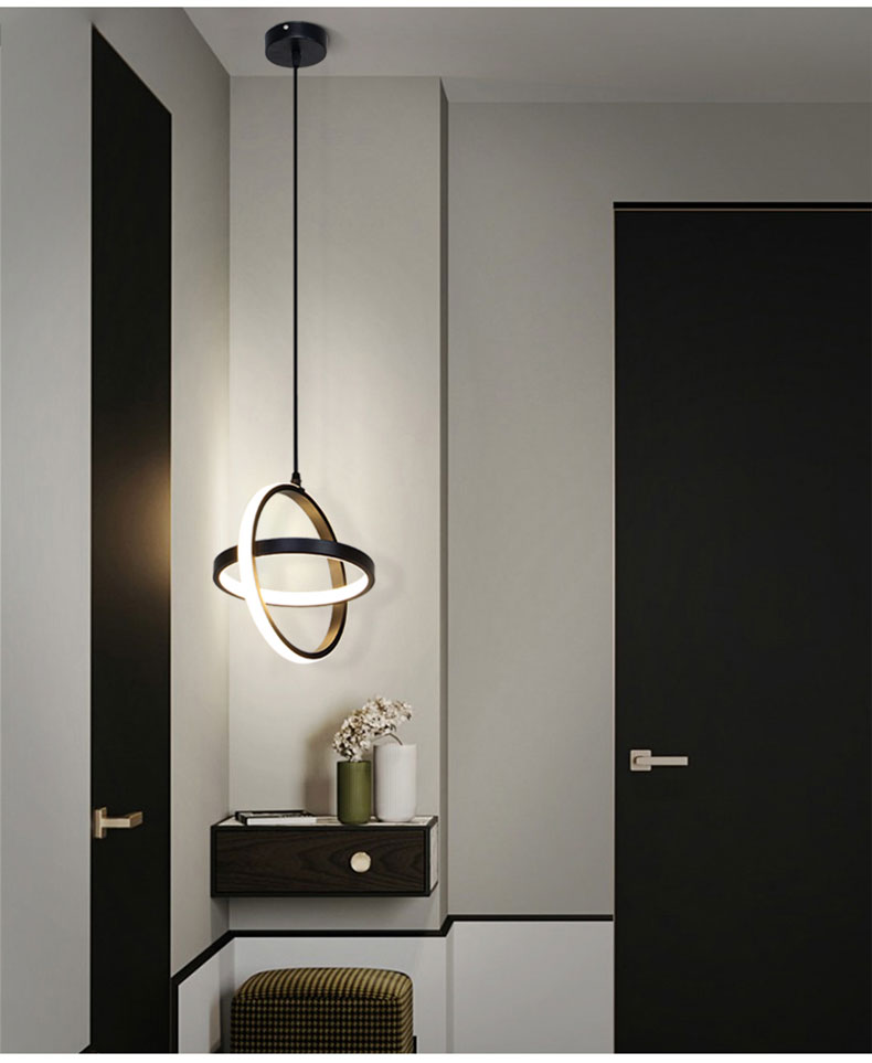 Modern Pendant Light Minimalist Black Or White Frame LED Hanging Art