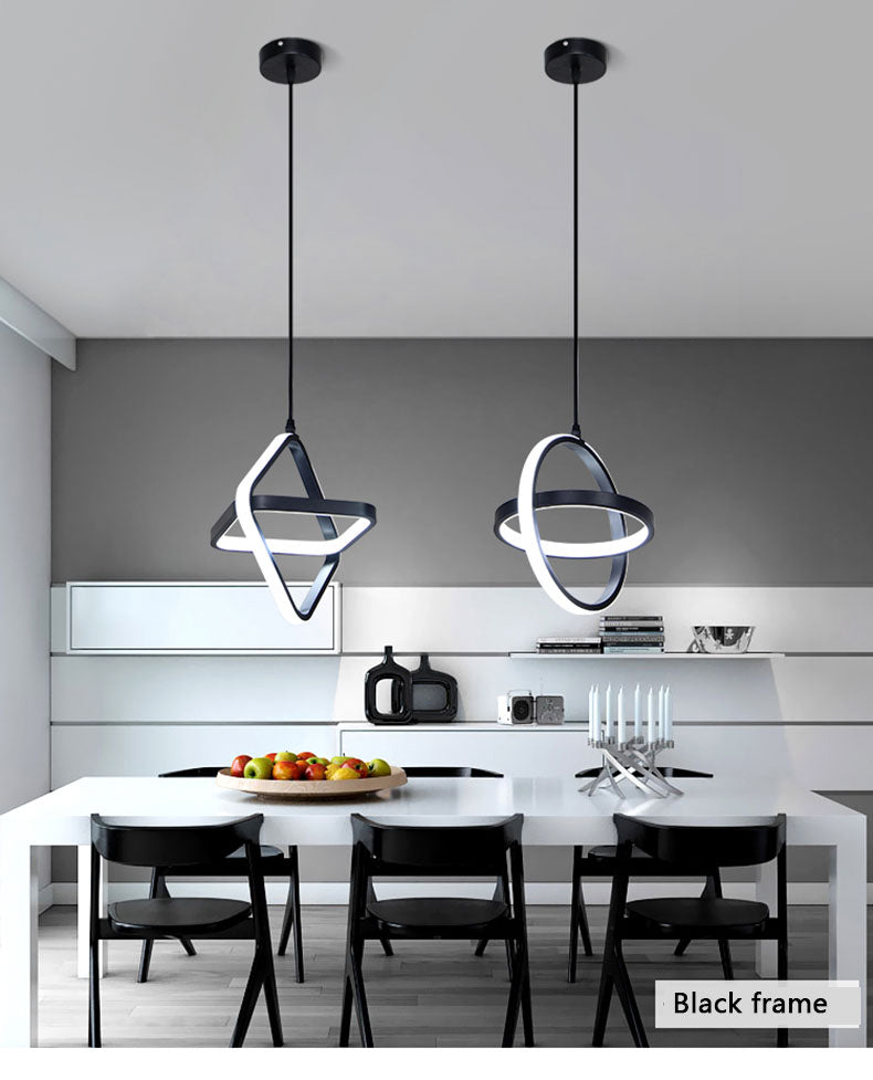 Modern Pendant Light Minimalist Black Or White Frame LED Decorative Lighting