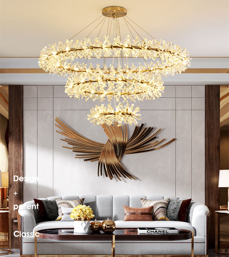 Modern Luxury Crystal Chandelier LED Ring Tiered Lighting Fixture For Living Room