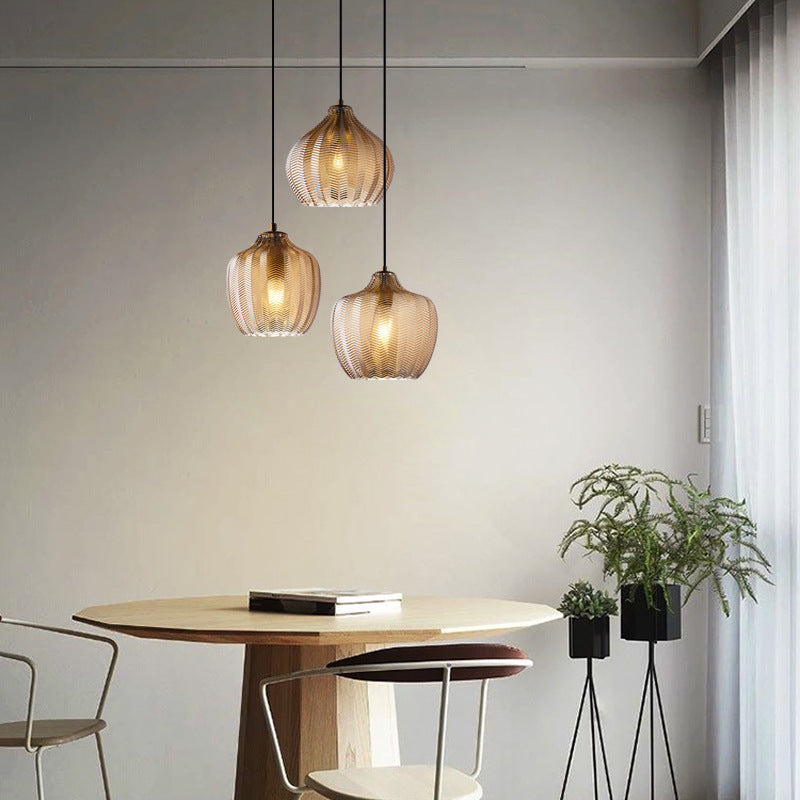 Amber/Gray glass chandelier restaurant E27 led light modern minimalist personality bedside Nordic bedroom bar staircase lamp