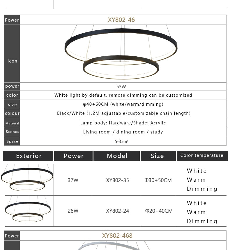 Modern Chandelier Tiers Ring Circles LED Hanging Lamps