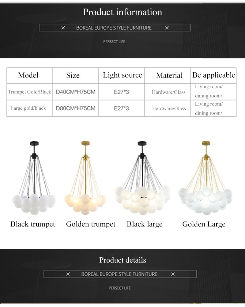 Modern Chandelier Bubbles Ball Shape Frosted Glass DIY Hanging Light Fixture