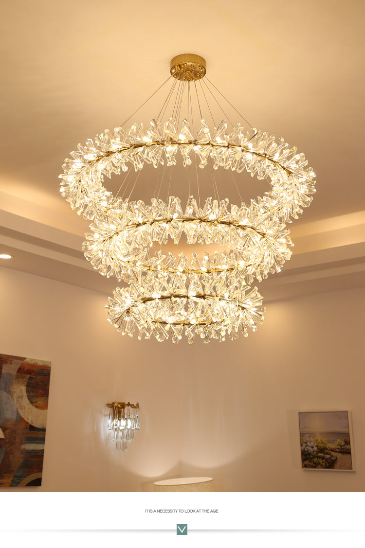 Contemporary Chandelier Wheel Glossy Ice Crystal For Living Room Hall