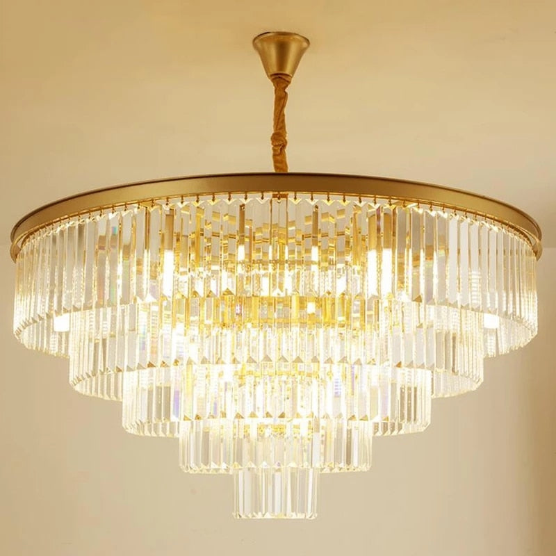 Modern Crystal Chandeliers Round Tiered Luxury Chandelier For Hotel Lobby Dining Room