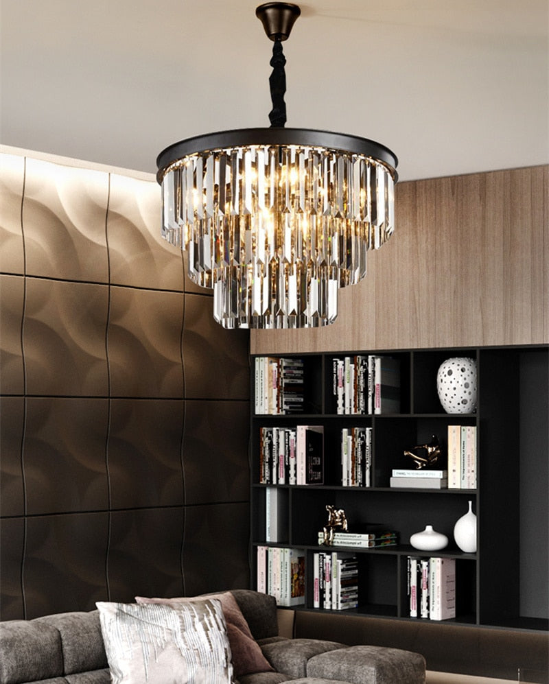 Modern Crystal Chandeliers Round Tiered Luxury Chandelier For Hotel Lobby Living Room