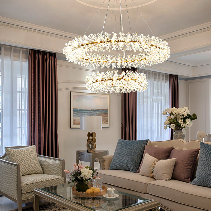 Modern Chandelier Wheel Glossy Ice Crystal For Living Room Hall