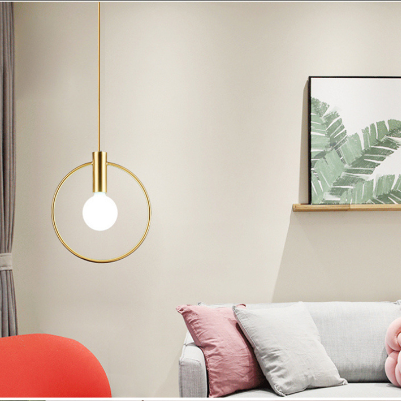 Personality Pendant Lamp Gold Ring Frame Opal Frosted Glass Lampshade Pendant lighting