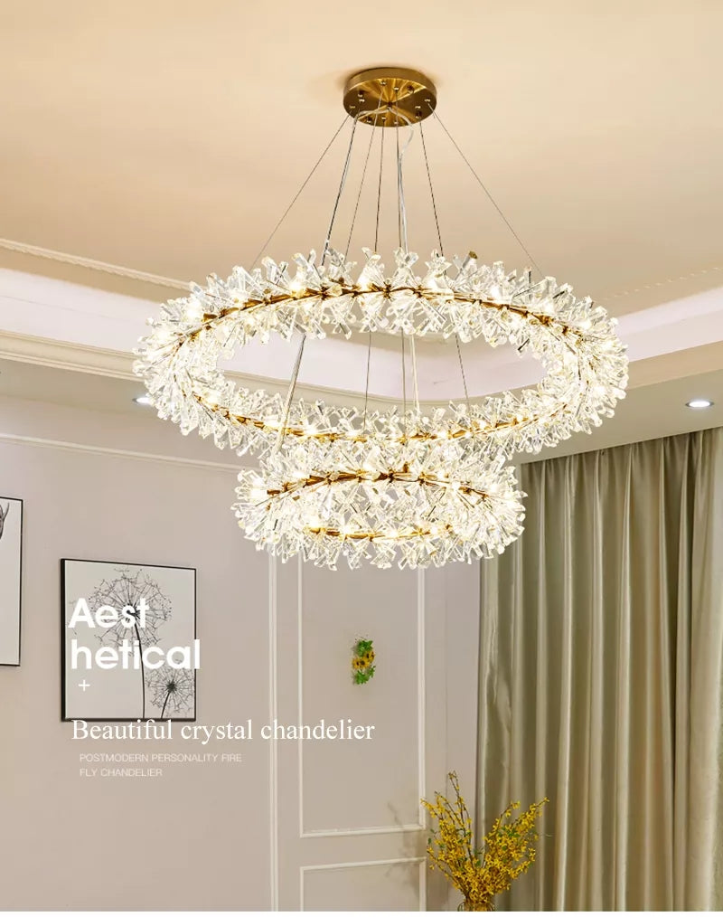 Contemporary Chandelier Wheel Glossy Ice Crystal For Living Room Hall