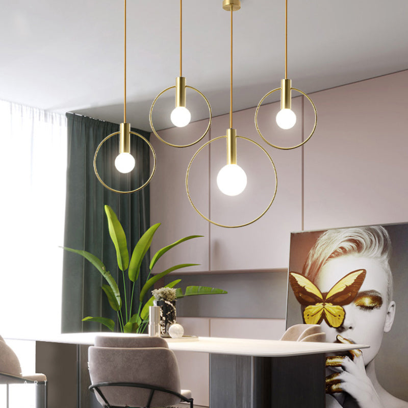 Personality Pendant Lamp Gold Ring Frame Opal Frosted Glass Lampshade Pendant lighting fixture