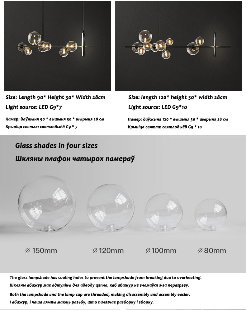 Modern Chandelier Nordic Glass Globe Island Light With Circle LED Kitchen