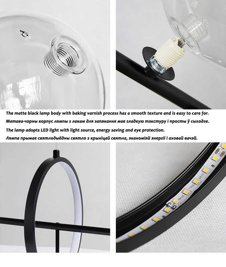 Modern Chandelier Nordic Glass Globe Island Light With Circle LED Lighting Fixture