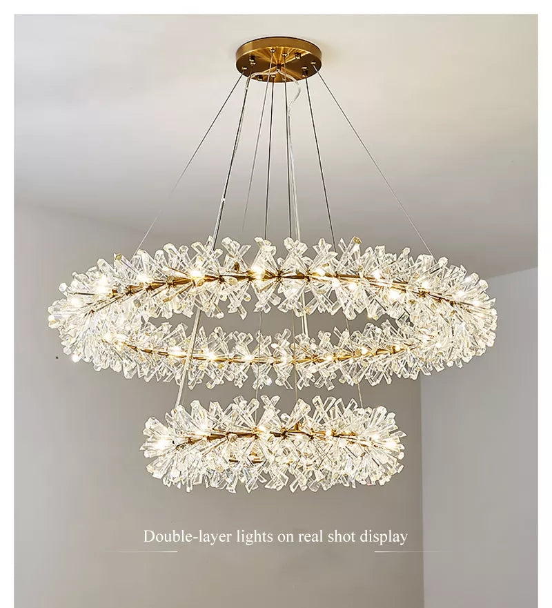 Modern Luxury Crystal Chandelier LED Ring Tiered Suspension Lamp For Living Room